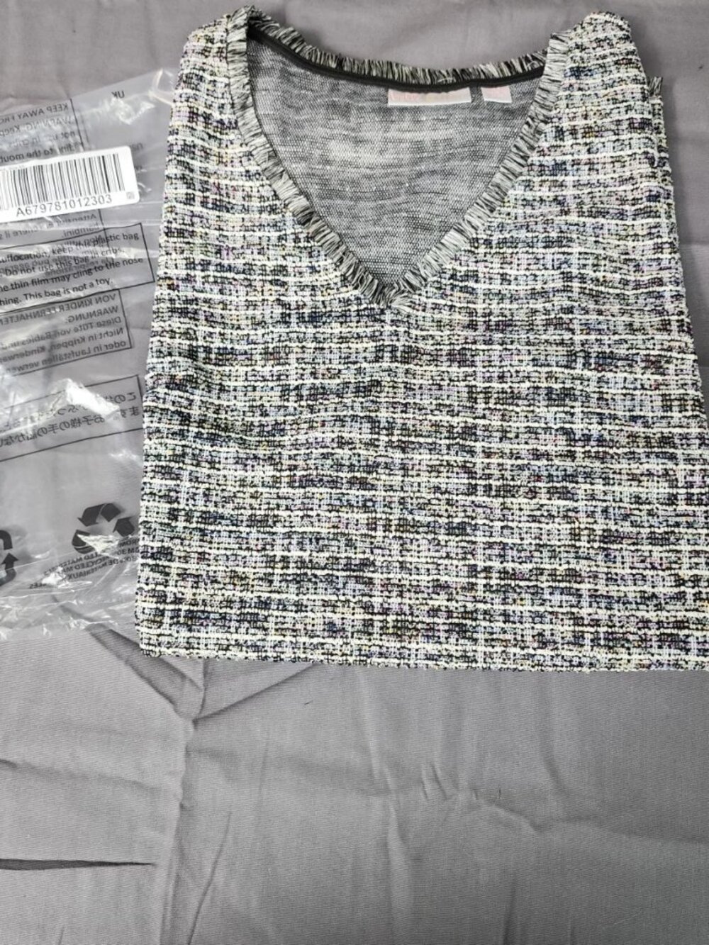Belle by Kim Gravel 4X Plus Multicolor Tweed Knit V Neck Fringe Tank Top
